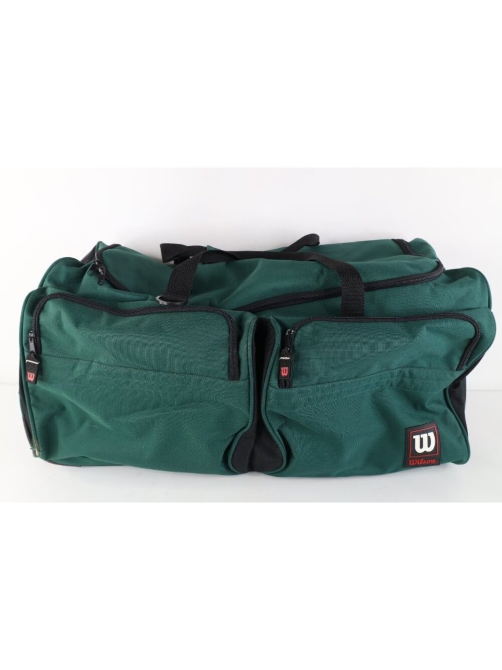 Vtg 90s Wilson Distressed Spell Out Rolling Duffel Bag Gym Bag Carry On Green